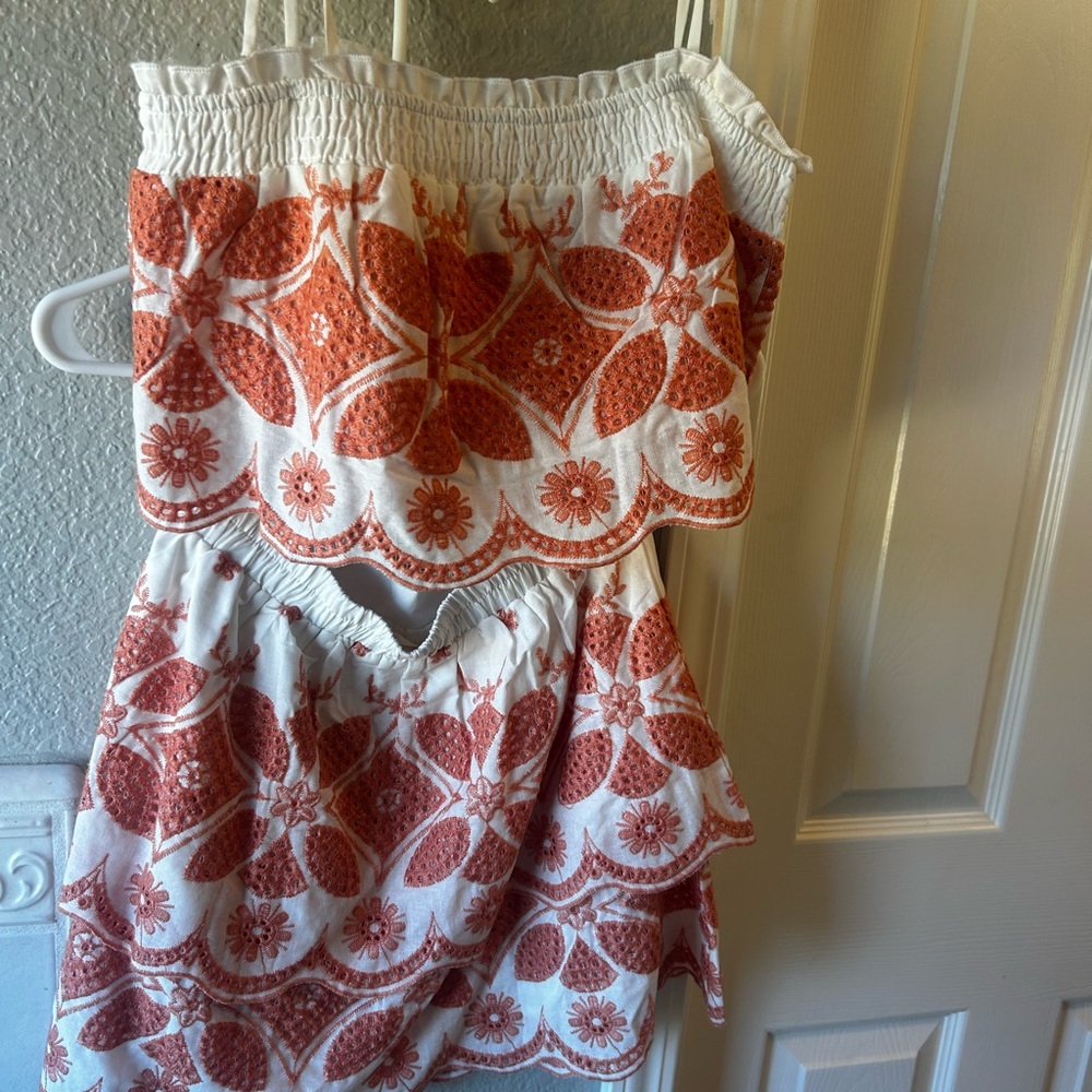 ILLA ILLA Coral and White Textured Skirt
